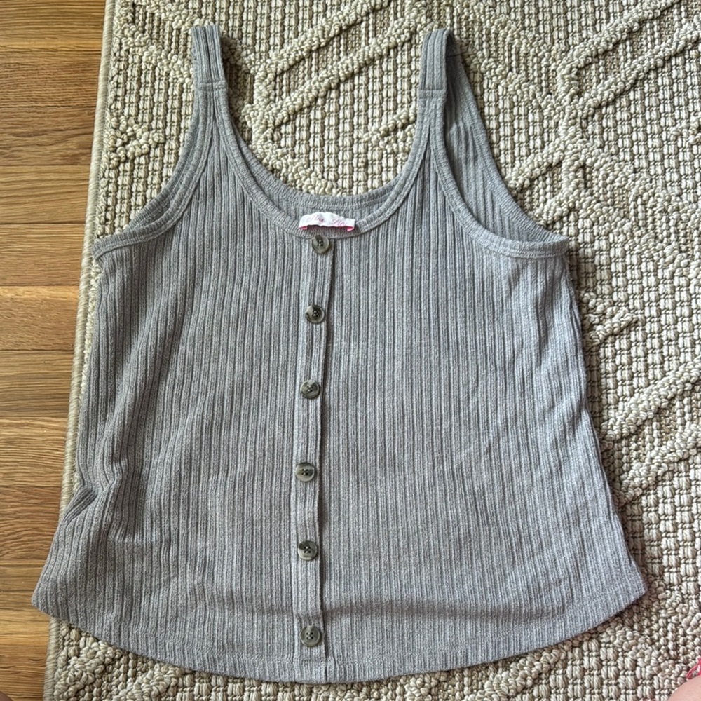 Gray Ribbed Button-Down Tank Top